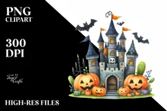 Funny Watercolor Halloween Castle | Clipart Product Image 1