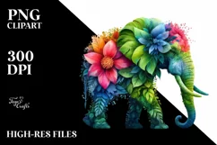 Abstract Vibrant Watercolor Elephant with Flowers PNG Product Image 3