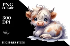 Funny Expressive Highland Cow Watercolor PNG Product Image 1