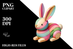 Colorful Bunny Made of Wood, PNG Product Image 2