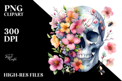 Spring Skull Watercolor Painting PNG Product Image 2