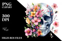 Spring Skull Watercolor Painting PNG Product Image 2