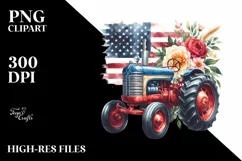 Watercolor Beach Tractor Flowers Flag Clipart Product Image 3