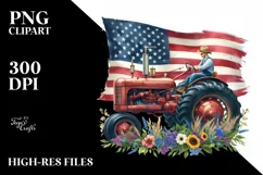 Watercolor Beach Tractor Flowers Flag Clipart Product Image 3