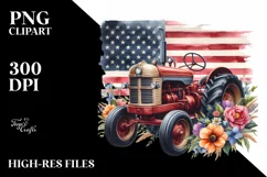 Watercolor Beach Tractor Flowers Flag Clipart Product Image 3