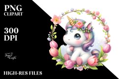 Cute Baby Unicorn with Tulip Frame | Sublimation | Clipart Product Image 3