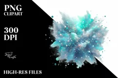 Colorful Cyan Watercolor Splash with Glitery Texture | Product Image 1