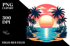 Retro Tropical Island Sunset, PNG Product Image 2