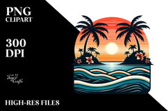 Retro Tropical Island Sunset Clipart, PNG Design Product Image 2