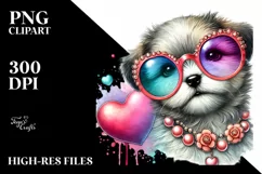 Detailed Puppy with Hearts PNG Product Image 2