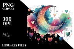 Colorful Boho Moon Hearts PNG Product Image 2