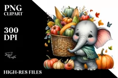 Quirky Baby Elephant with Autumn Vegetables | Clipart Product Image 1