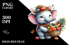 Quirky Baby Elephant with Autumn Vegetables | Clipart Product Image 3