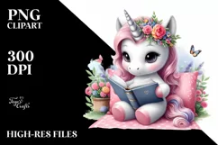 Cute Baby Unicorn Reading Watercolor Product Image 1