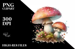 Detailed Mushroom Watercolor Splash PNG Product Image 1