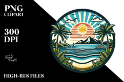 Retro Tropical Island Sun Clipart, PNG Design Product Image 2