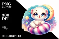 Colorful Baby Ermine Under Moon | Sublimation | Clipart Product Image 1