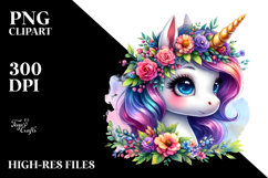 Cute Unicorn with Floral Wreath PNG Product Image 2