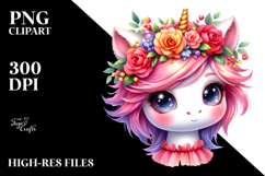 Cute Unicorn with Floral Wreath PNG Product Image 2