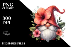 Cute Watercolor Gnome with Hibiscus PNG Product Image 2