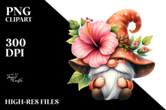 Cute Watercolor Gnome with Hibiscus PNG Product Image 2
