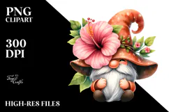 Cute Watercolor Gnome with Hibiscus PNG Product Image 2