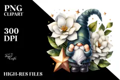 Cute Gnome with Lobelia on Star, Transparent PNG Product Image 2