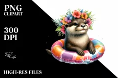 Watercolor Beach Otter Polar Bear Wreath Clipart Product Image 3
