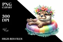 Watercolor Beach Otter Polar Bear Wreath Clipart Product Image 1