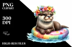 Watercolor Beach Otter Polar Bear Wreath Clipart Product Image 1