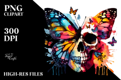 Grunge Skull with Butterfly Silhouettes, High-Quality PNG Product Image 2