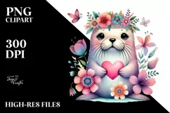 Cute Boho Walrus Heart on Flower PNG Product Image 2