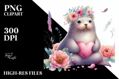 Cute Boho Walrus Heart on Flower PNG Product Image 2