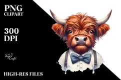 Funny Highland Cow with Bow and Tie PNG Product Image 2