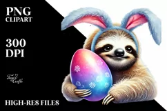 Pastel Baby Sloth with Bunny Ears PNG Product Image 2