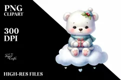 Pastel Baby Polar Bear on Cloud, Transparent PNG Product Image 1