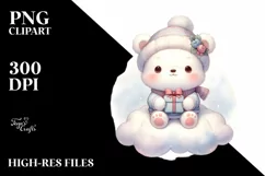 Pastel Baby Polar Bear on Cloud, Transparent PNG Product Image 3