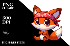 Cute Fox with Bandana PNG Product Image 2