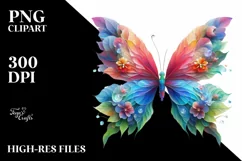 Abstract Vibrant Watercolor Butterfly with Flowers PNG Product Image 3