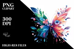 Abstract Vibrant Watercolor Butterfly with Flowers PNG Product Image 3