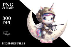 Cute Baby Unicorn Soldier Moon Sublimation Clipart Product Image 2