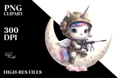 Cute Baby Unicorn Soldier Moon Sublimation Clipart Product Image 2
