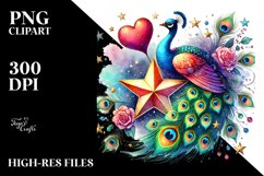 Colorful Peacock Heart on Star PNG Product Image 2