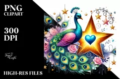 Colorful Peacock Heart on Star PNG Product Image 2