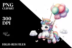 Baby Unicorn Swinging Rainbow | Sublimation Clipart Product Image 1