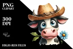 Watercolor Confused Cow with Flower in Mouth Product Image 1
