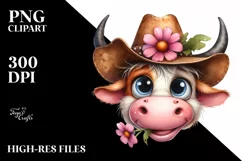 Watercolor Confused Cow with Flower in Mouth Product Image 1