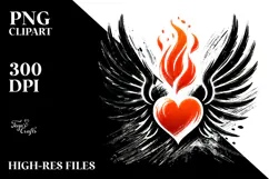 Colorful Heart with Wings and Fire Digital Painting PNG Product Image 2