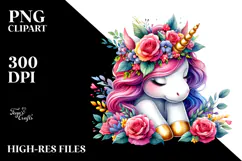 Vibrant Unicorn with Floral Wreath, PNG Product Image 2