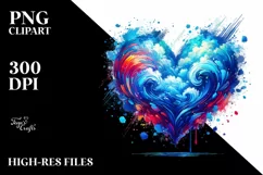 Digital Blue Paintbrush Heart PNG Product Image 2